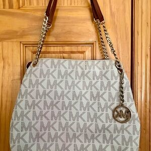 Michael Kors Cream and Brown Shoulder Bag